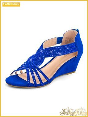 PIZZ ANNU Women's Low Wedge Sandals Rhinestone Open Toe Dress Shoes Evening